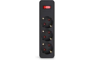 Aigostar Adaptador Enchufes Plano con 3 Tomas y Interruptor,Ladron Enchufes con Protección Infantil,Enchufe de Pared,16A,250V,Negro