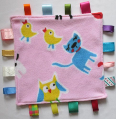 Baby taggie security blanket, taggy baby comforter -Pink farm