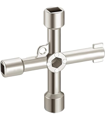 Clé Carrée 4 Voies (6.5, 7, 8, 9 Mm) - Acier Nickelé Pour Purge Radiateur, Vannes, Armoires électriques - 10