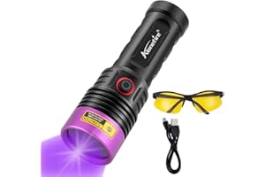 Alonefire SV53 15W 365nm Torcia UV Professionale USB Ricaricabile Ultravioletti Luce Nera Rileva Urina per Resina, Pesca, Fluorescina, Scorpioni, Colla con Occhiali Protettivi UV, Batteria Inclusa