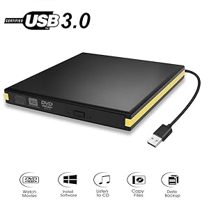 USB 3.0 External DVD Drive, Portable CD DVD Drive Player External CD Burner Reader Writer Disk Drive for Laptop Desktop MacBook Mac OS Windows 10 8 7 XP Vista