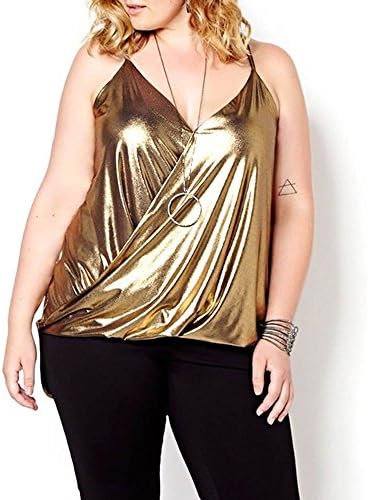 Findci Womens Spaghetti Strap Metalic Wrap Plus Size Halter Cami Top