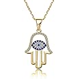SLOONG 925 Sterling Silver Evil Eye Hamsa Hand Necklace 14k Gold Plated Third Eye White Blue Cz Womens Pendant Dainty Necklace for Women Girlfriend Mom