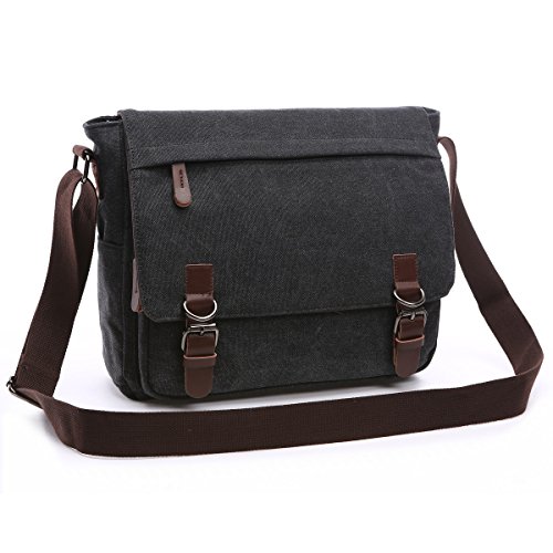 BAOSHA MS-08 Canvas Umh  ngetasche Schultertasche 15 Zoll Computer Laptop Tasche Crossbody Messenger Bag f  r Arbeit Uni Reise Sport  Schwarz 