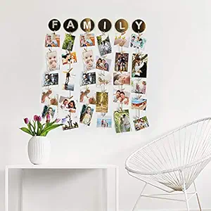 VAH Wood Family Hanging Photo Display Picture Frame Collage Picture Organizer with Clips (Brown)