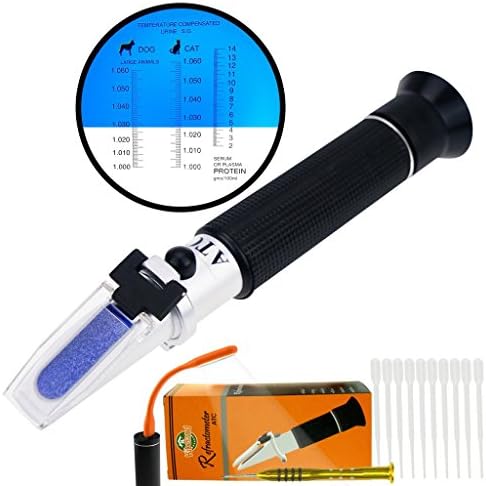 Kibeland Portable Clinical Refractometer with ATC for RI Measurement of Pet Dog Cat 1.000-1.060RI and Blood Serum Protein 2-14g/dl, Free LED light and Pipettes