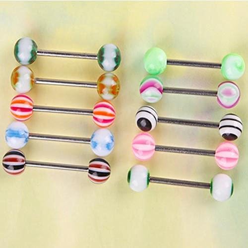 Vicky Store 10Pcs/Pack Ball Tongue Bar Barbell Ring Studs Body Piercing Jewelry Random Color