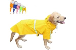 FEimaX Impermeable para Perros Abrigo Impermeables con Capucha, Chubasquero Reflectante y Ajustable, Poncho de Lluvia Impermeable para Perros Pequeños medianos y Grandes
