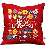 Indigifts Merry Christmas Print Red Cushion Cover 12x12 with Filler (Xmas Gift for Her, Him, Boy, Girl, Dad, Mom, Friends, Family) - Christmas Decorations