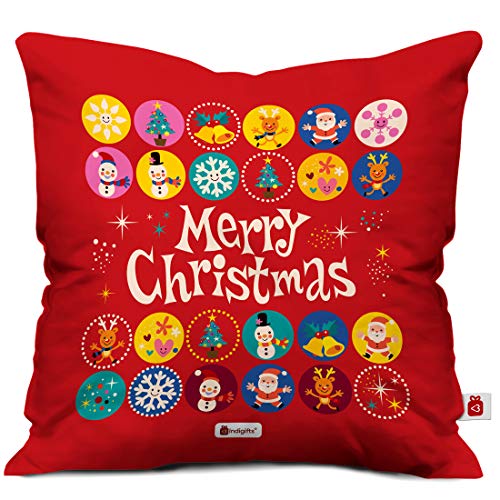 Indigifts Merry Christmas Print Red Cushion Cover 12x12 with Filler (Xmas Gift for Her, Him, Boy, Girl, Dad, Mom, Friends, Family) - Christmas Decorations