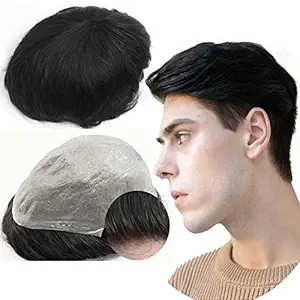 Toupee for Men Yanahair men hair pieces Mens Toupee Human Hair Replacement System 100% European Real Human Hair Mens Hairpieces Hair System 0.04mm Soft Thin Skin PU V-loop (#1B Off Black, 8x10