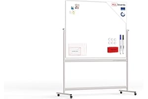 ALLboards Lavagna Bianca Magnetica Con Ruote 150x120cm Mobile con Doppia Superficie Cornice in Alluminio Scrivibile e Cancellabile a Secco