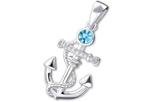 GOLDENE HUFEISEN GH1a 8579v Pendentif en forme d'ancre en argent sterling 925 avec cristal bleu marine, Zircone cubique, Strass