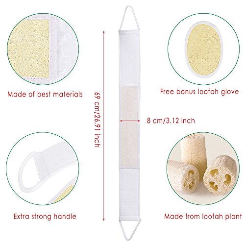ACEVIVI 100% Natural Exfoliating Loofah Back Scrubber, Bath & Shower Clean Body Scrub with Handle