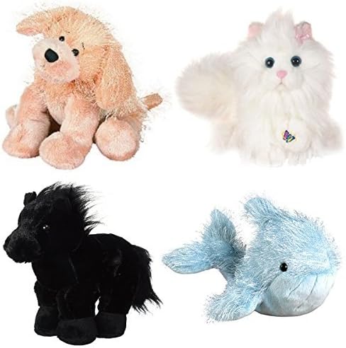 Set of 4 Bundle of Webkinz World Plush Pets Toys &amp; Codes With Cat, Dog, Black Friesian Horse &amp; Blue Whale