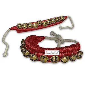 Prisha India Craft  Kathak Ghungroo (16 No. Ghungroo) (1) One Line Big Dancing Bells Ghungroo Pair Handmade Indian Classical Dance Accessories Bharatnatyam, Kuchipudi, Odissi Ghungru Red Pad