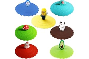 OUOQI 7 Stück Silikon Deckel,Silikon Glasabdeckung,Anti Staub Silikon Tasse Deckel,Niedlicher Cartoon Silikonbecherdeckel,Auslaufsicherer Becherdeckel,Silikon Tassenabdeckung für Kaffee Bierkrug,10cm