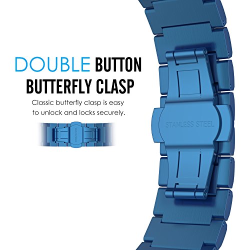 MoKo Garmin Fenix 3 Watch Armband, Edelstahl Replacement Wrist Band Watchband Strap Uhrenarmband Erstatzband mit Metallschließe und Schnalle für Garmin Fenix 3 / Fenix 3 HR Smart Watch, Blau - 3
