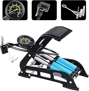 DKEXL Double Cylinder Portable Foot Pump Air Tyre Inflator with Pressure Gauge for Car Tyres, Bicycle Tyres, Bike Tyres, Motorcycle Tyres, Balls, Air Mattress Inflators,Foot Pump