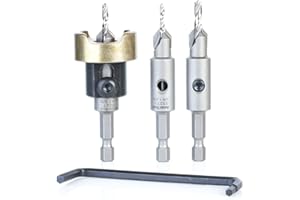 Amana Tool AMS-627 3-Pc Carbide Tipped Countersink with Adjustable Depth Stop and No-Thrust No Marring Ball Bearing with Replacement Countersinks Quick Release Shank Set