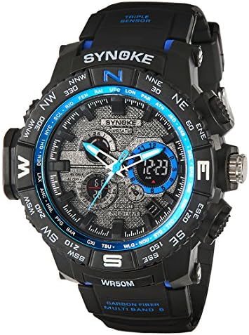 3D Large Dial Waterproof Mens Digital Analog Wrist Watch Military/Army/Sport Casual Design Electronic Wristwatch with Dual Electronic Quartz -Blue