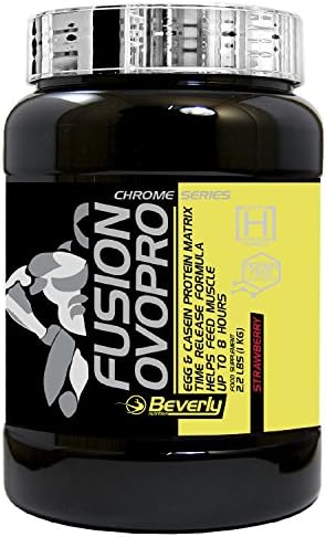 Beverly Nutrition Exclusive For ABSat40 FUSION OVOPRO Egg and Casein Protein powder -for a slow release and absorption of protein in your muscles- ideal both for gaining muscle and for periods of diet during training - Strawberry Flavor - 1 kg