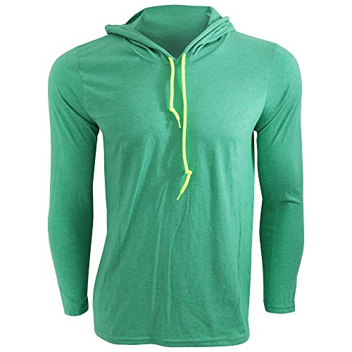 Anvil - Camiseta básica de manga larga con capucha Fashion (Extra Grande (XL)/Verde mate/Amarillo neón)