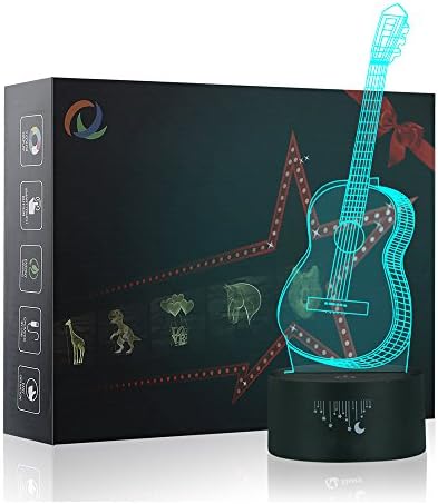 Music Guitar Model 3D Night Light Touch Table Desk Lamps, HAIYU 7 Color Changing Illusion Lights with Acrylic Flat & ABS Base & USB Charger for Christmas Gift