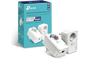 TP-Link CPL 1000Mbps avec 1 Port Gigabit et Prise Intégrée Type F, Boitier CPL Kit de 2 - idéale pour Profiter du Service Multi-TV à la Maison, Compatible Toutes Les Box, TL-PA7017P KIT