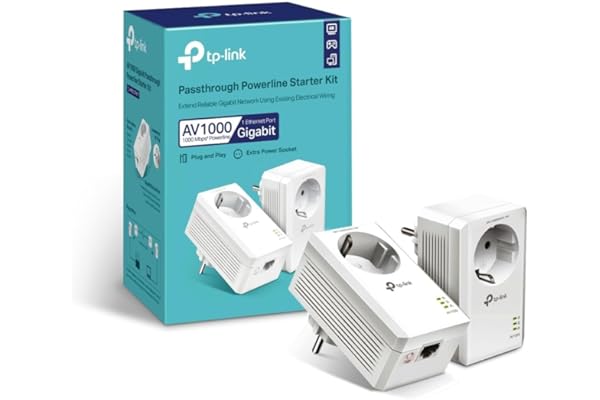 TP-Link CPL 1000Mbps avec 1 Port Gigabit et Prise Intégrée Type F, Boitier CPL Kit de 2 - idéale pour Profiter du Service Multi-TV à la Maison, Compatible Toutes Les Box, TL-PA7017P KIT