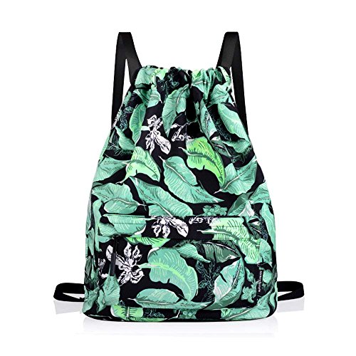 Bolsa lona Mochilas casual para PC Viaje Libros Acampada Estudiantes Escuela Bolsa de cuerda Bolsas de gimnasia Mochila cuerda para Chico Chica Hombre Mujer - Horsky, Verde Pleno verano