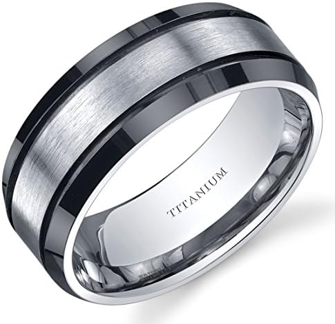 Revoni Beveled edge Black and Silver tone Mens 8mm Titanium Wedding Band Ring Size W,