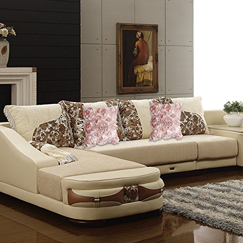 Blumen-Design Kissenbezug Leinenwurf Sofakissen Fall Bett Dekor Dunkelrosa – Rosa - 2