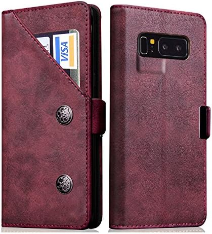 TeLoo Samsung Galaxy Note 8 Case, Premium Retro Leather Foldable Stand Magnetic Adsorption Card Slot Flip Cover For Samsung Galaxy Note 8 (Red)
