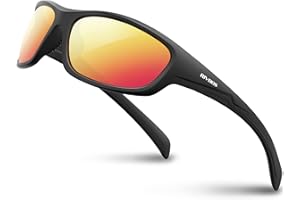 RIVBOS Sonnenbrillen Fahrradbrille Radsportbrillen Sportbrille für damen herren Polarisierte TR90 Superleichtes Rahmen UV400 Wandern Laufen Golfen Fischen RB832(Black Ice Red Lens)