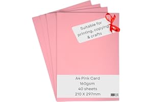 NATNIP CARD AND PAPER A4 Pale Pink Card Paper Printer - 160gsm 40 Sheets - Coloured Pink Craft Card - Suitable for Craft, Printing, Copying, Photocopiers