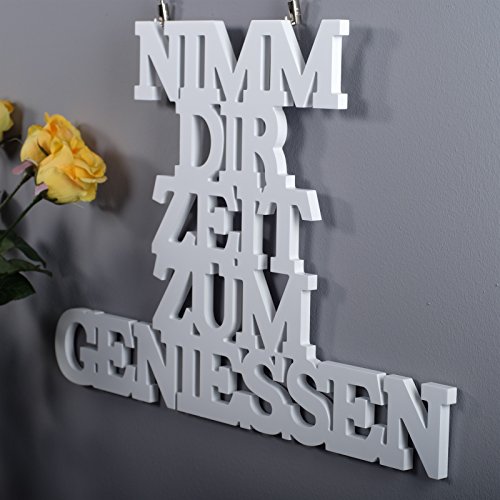DEKO SCHRIFTZUG „NIMM DIR ZEIT ZUM GENIESSEN“ Wanddekoration aus Holz 40 cm weiß-grau - 2