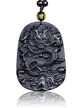 Fashion Classic Chinesischer Stil Buddha Glück Obsidian/Gold obisdian Dragon Brave Mans Kristall Stein Pendel...