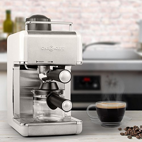 oneConcept Sagrada Nera Espressomaschine Kaffeemaschine (800W Leistung, 3,5 Bar Druckaufbau, Milchaufschäumer, inklusive Glaskanne für 4 Tassen mit Cool-Touch-Griff) weiss-silber - 2