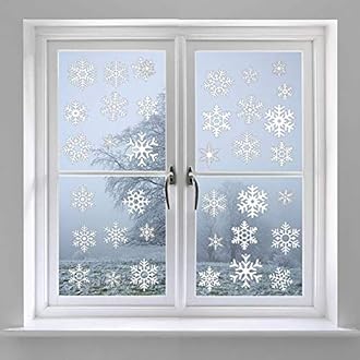 LOKIPA 48 Snowflakes Window Clings Static Snow Flakes Window Cling Stickers for Christmas Winter Wonderland Decorations