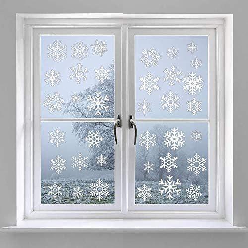 LOKIPA 48 Snowflakes Window Clings Static Snow Flakes Window Cling Stickers for Christmas Winter Wonderland Decorations