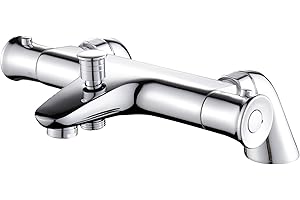 Solepearl Thermostatic Bath Shower Mixer Tap, Modern Bath Taps with Thermostatic Mixer Shower,Solid Brass 38°C Anti Scald Thermostatic Shower Mixer Bar Valve with Bath Filler Spout, Deck Mounted
