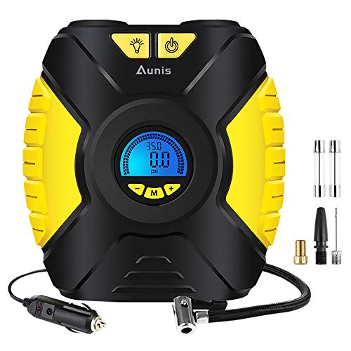 Aunis Tyre Inflator, 12V Portable Air Compressor, Electric Car Tyre Pump with 3-Mode LED Light Back- Aunis Tyre Inflator, 12V Portable Air Compressor, Electric Car Tyre Pump with 3-Mode LED Light Back-