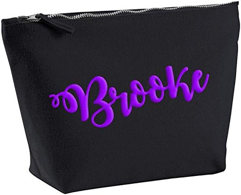 Brooke Personalised Name Cotton Canvas Black Make Up Accessory Bag Wash Bag Size 14x20cm. The perfect personalised Gift for All occasion, Christmas, Birthdays,