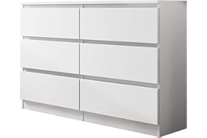 ‎MIRJAN24 Kommode mit 6 Schubladen Malwa M6 120, Anrichte, Diele, Flur, Highboard, Mehrzweckschrank, Sideboard, Wohnzimmer, Esszimmer (Weiß)