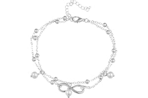 DIOVERDE Vektenxi 2 couches chaîne chaîne cheville boho plage sandale aux pieds nus charme perle cheville bracelet en argent pratique et populaire