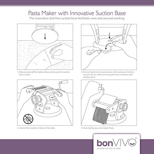bonVIVO® Pasta Mia (NEUES DESIGN) Nudelmaschine aus Edelstahl in Chrom-Look, für den italienischen Pasta-Genuss aus der eigenen Küche, mit rutschfesten Ansaugsockel - 7