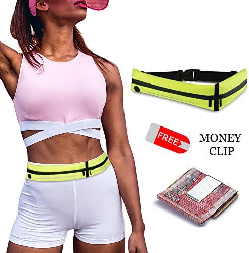 AIWENSI 2 Expandable Pockets Running Belt, Reflective Water-resistant Waist Pack for iPhone X 8 7 6 Plus, Men Women Runner Fitness Belts Fanny Pack for Samsung Note 8 S8+ Google 2XL Moto, Green