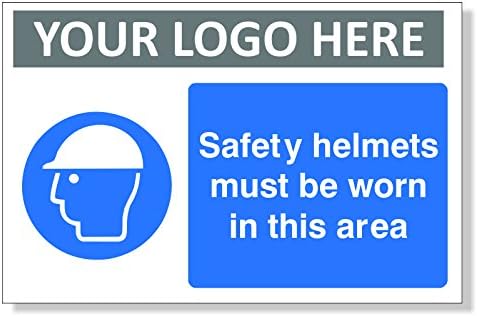 Safety Helmets Must Be Worn In This Area With Your Logo 600X400mm Rigid Plastic Sign