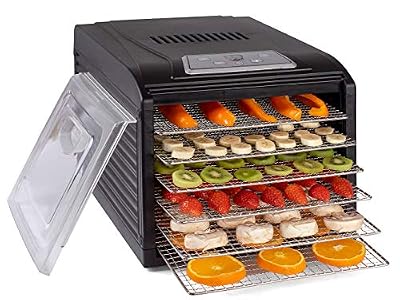 VITA5 Déshydrateur Aliment • 6 plateaux en acier inoxidable • Minuteur de 19,5h • Température réglable (35 à 70°C) + EXTRA : 1×feuilles à mailles, 1×bac d'égouttage • 34x30x45 cm • Vita5 Nobel